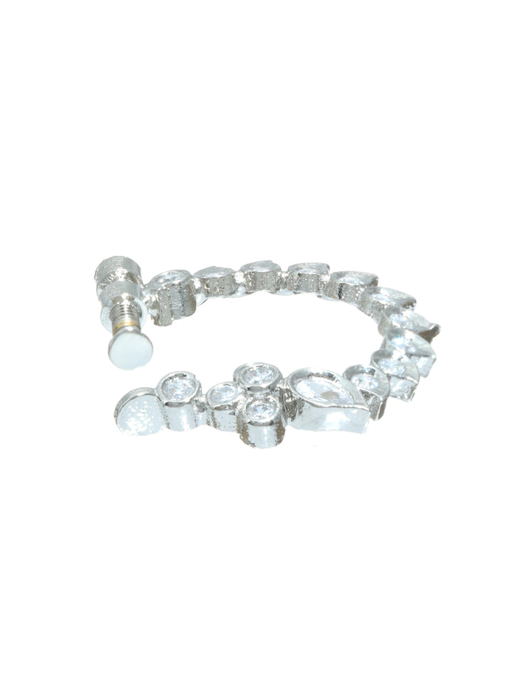 Priyaasi Floral American Diamond Silver Plated Nose Ring