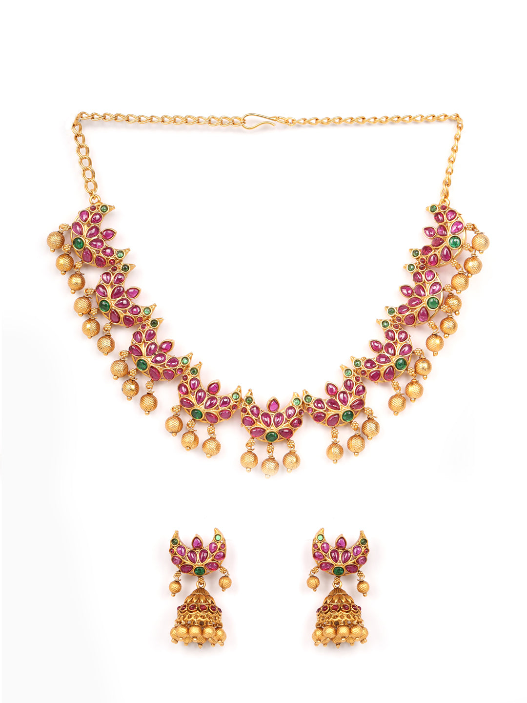 Kemp Stones Pearls Gold Plated Crescent Jewellery Set