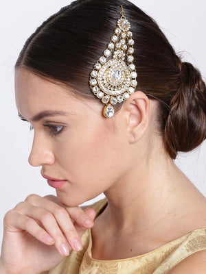 Party Wear Designer Gold-Plated Stone Studded With Pasa/MaangTikka