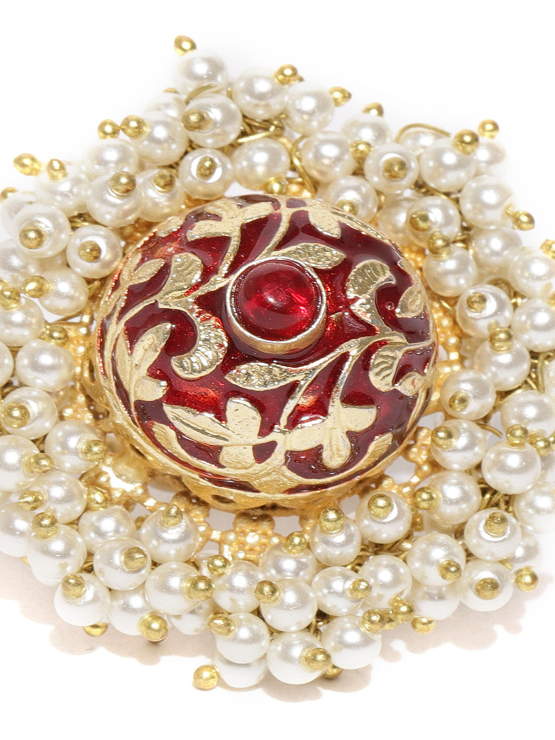 Red Gold-Plated Adjustable Ring with Pearls