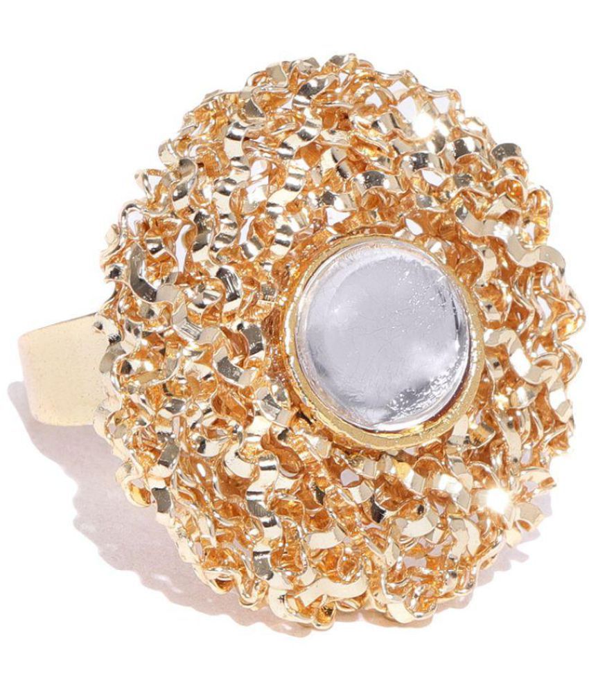 Gold-Plated Kundan Studded Adjustable Ring
