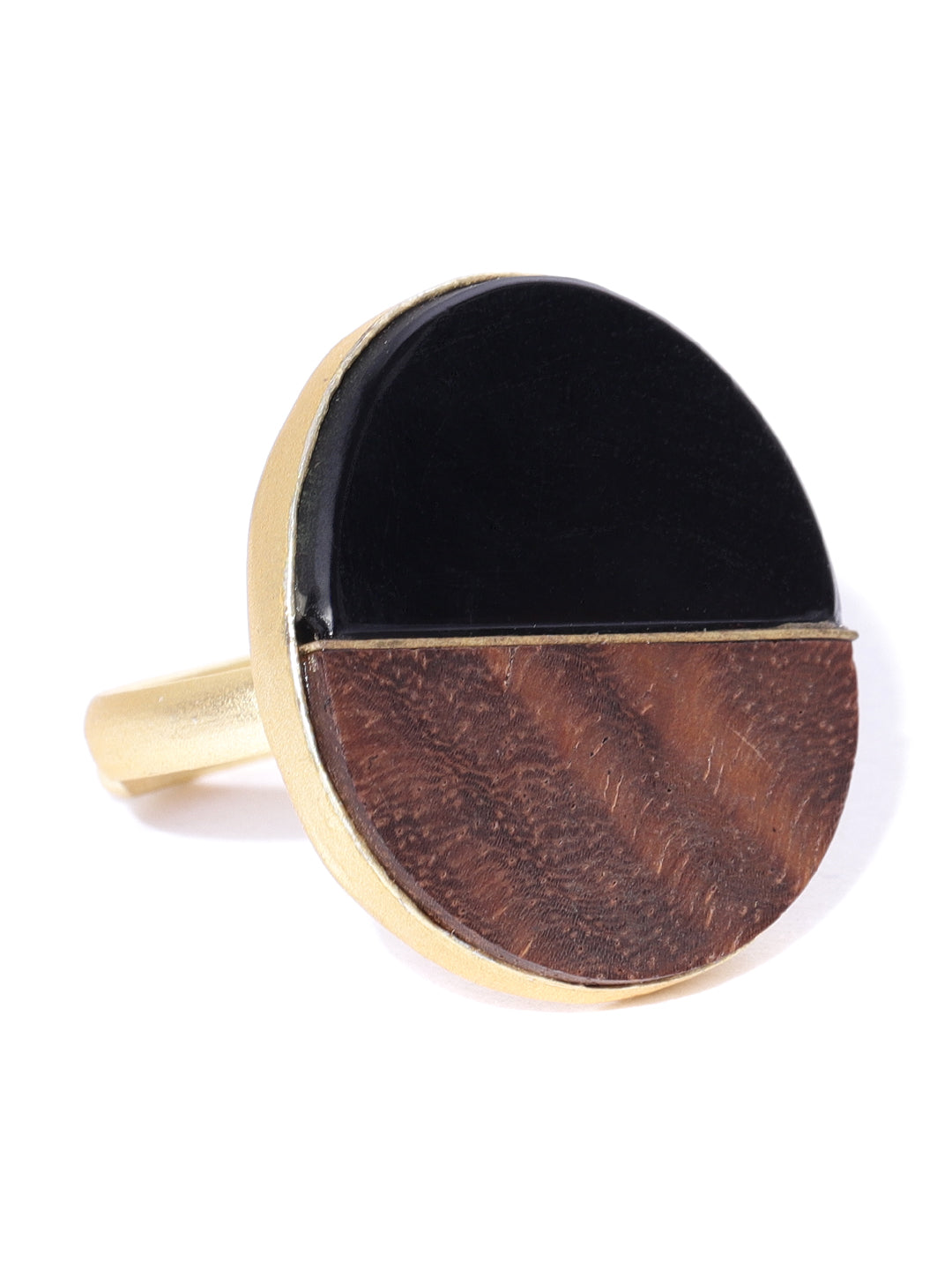 Gold-Plated Brown and Black Adjustable Ring