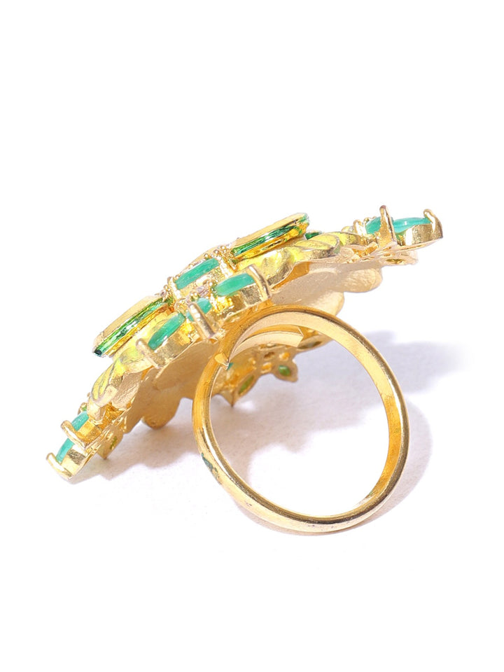 Party Wear Enammeled Double Tone Finger Ring For Women And Girls