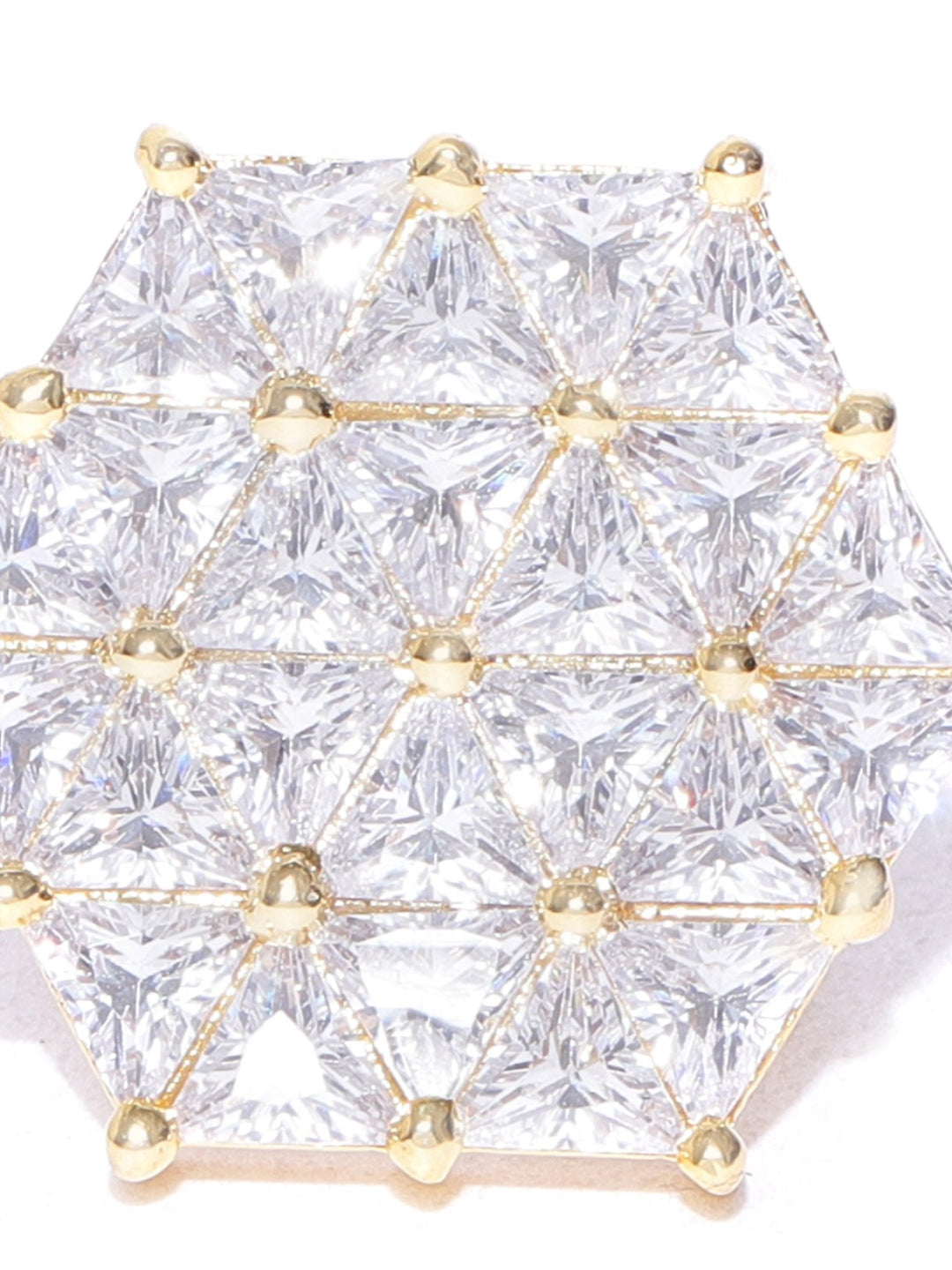 Gold-Plated American Diamond Studded Adjustable Ring in Geometric Pattern