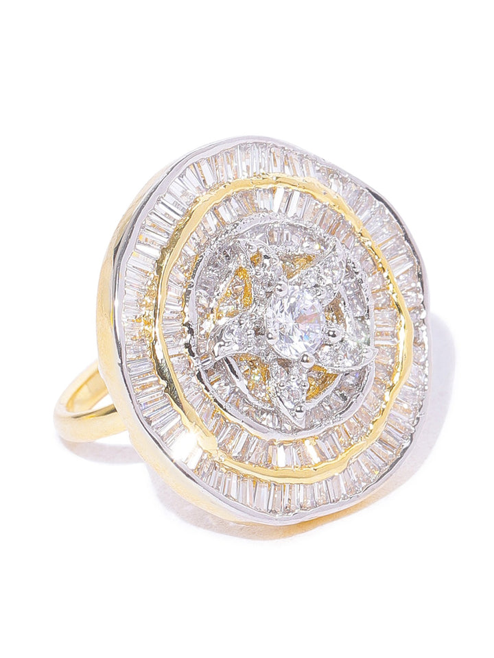 Designer Gold Plated American Diamond Ring For Women And Girls
