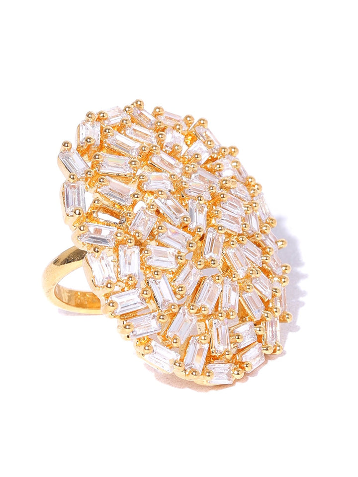 Sparkling GoldPlated Oval Shaped American Diamond Ring For Women And Girls