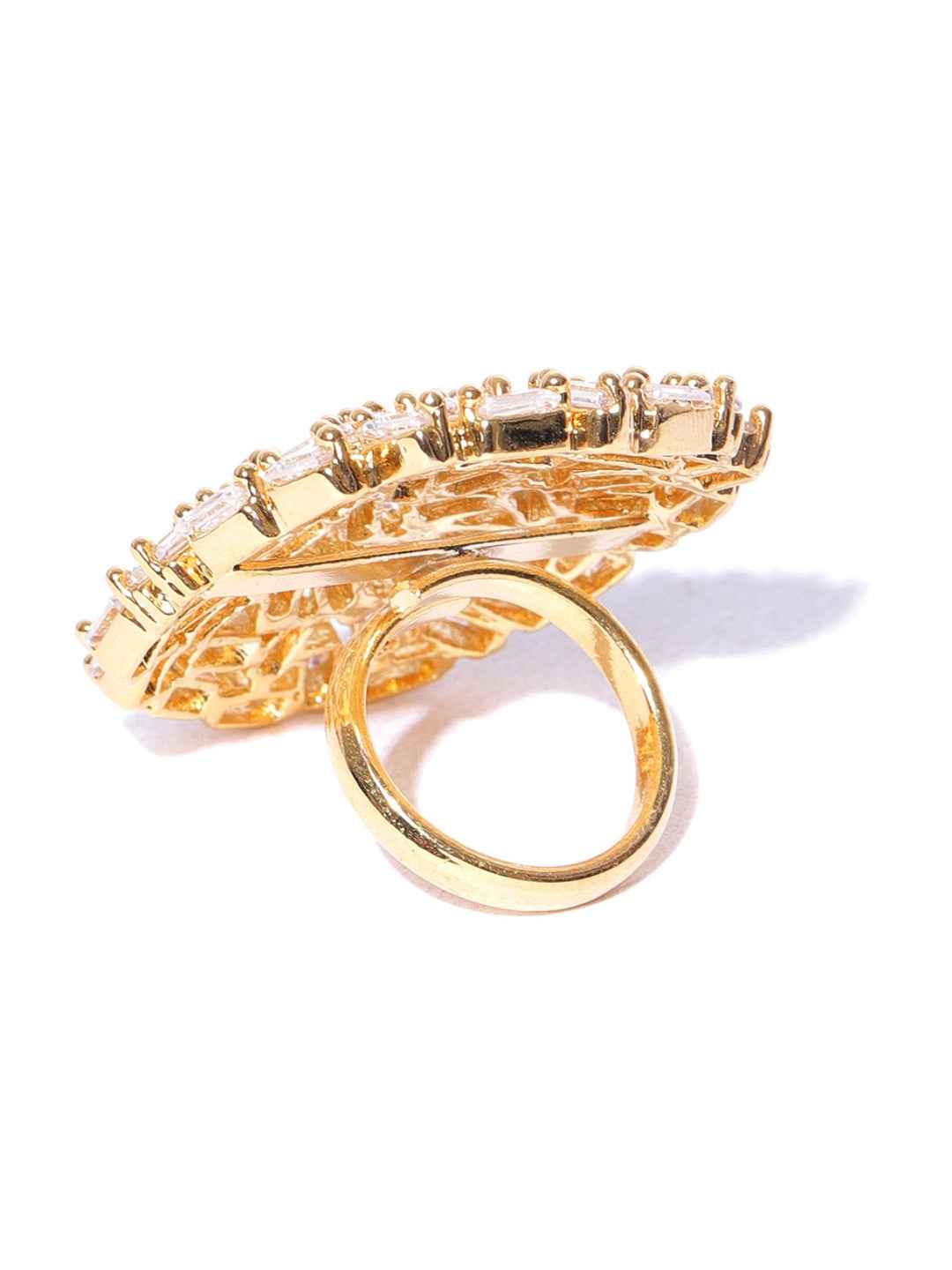 Sparkling GoldPlated Oval Shaped American Diamond Ring For Women And Girls