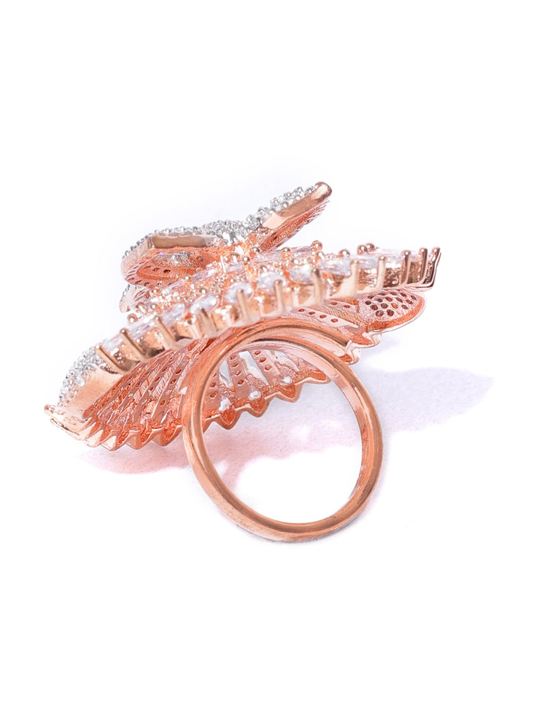 Sparkling Wings-Gold Tonned Butterfly Inspired CZ Stone Studded Adjustable Ring