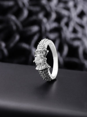 Stylish Silver Plated CZ Studded Ring For Women And Girls