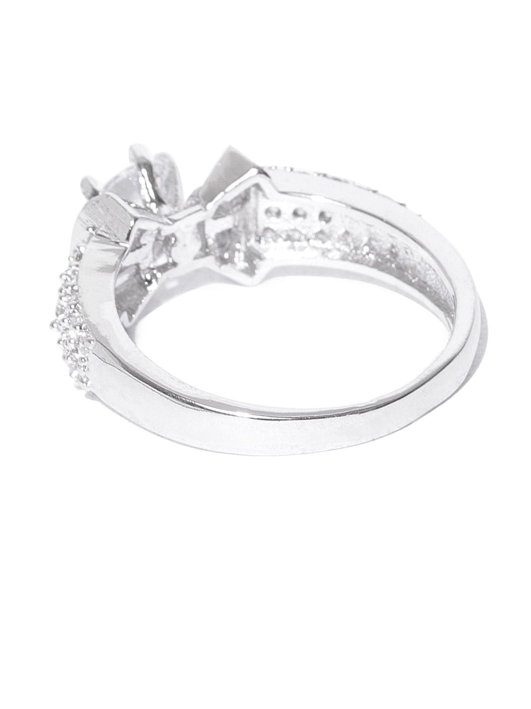 Stylish Silver Plated CZ Studded Ring For Women And Girls
