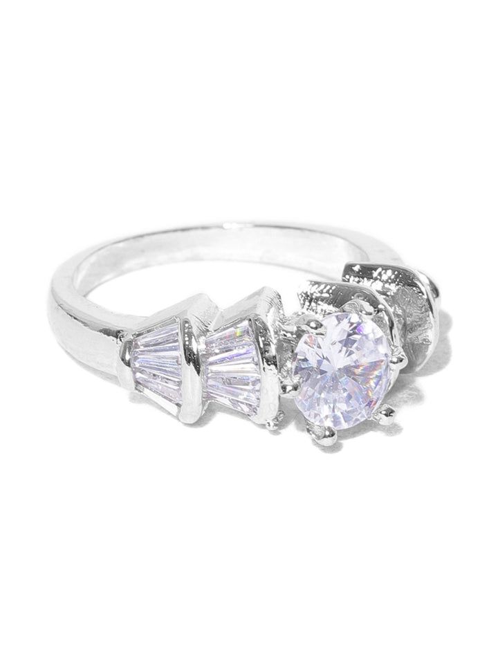 Sparkling Rhodium Plated Designer American Diamond Ring For Women And Girls