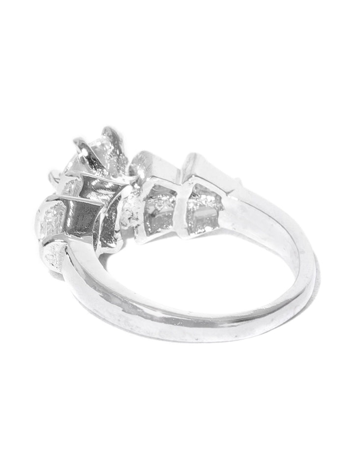 Sparkling Rhodium Plated Designer American Diamond Ring For Women And Girls