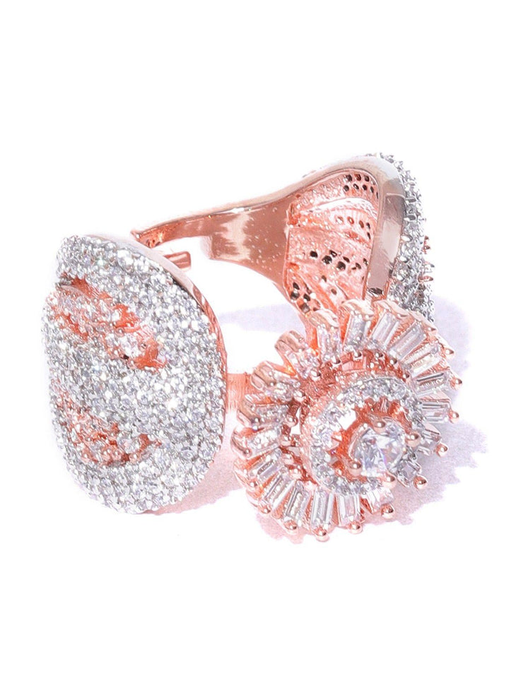 Handcrafted Floran Shaped CZ Studded Finger Ring For Women And Girls