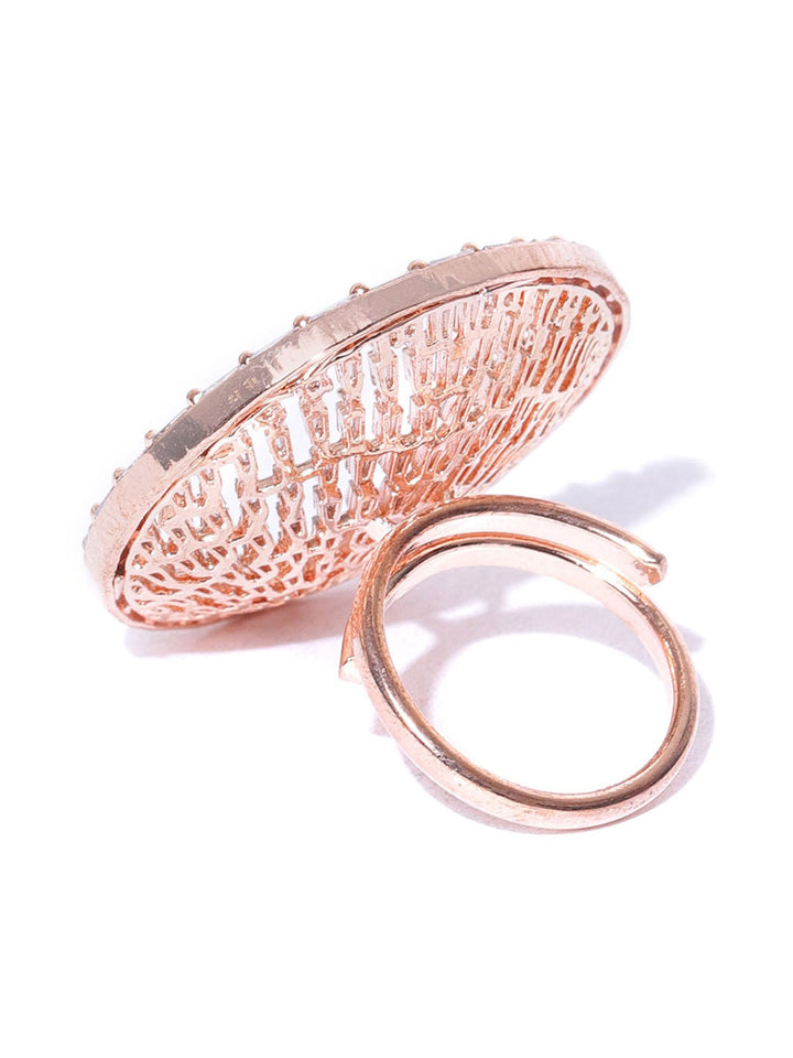 Stylish Gold Tonned Goemetric American Diamond Adjustable Ring For Women And Girls
