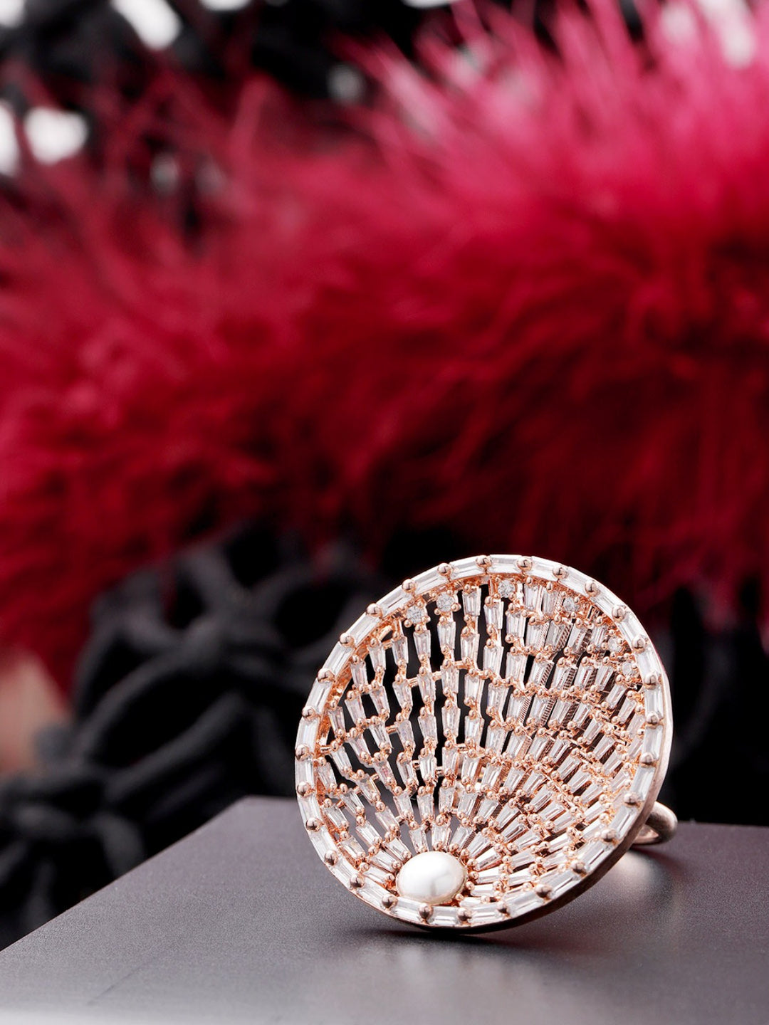 Stylish Gold Tonned Goemetric American Diamond Adjustable Ring For Women And Girls