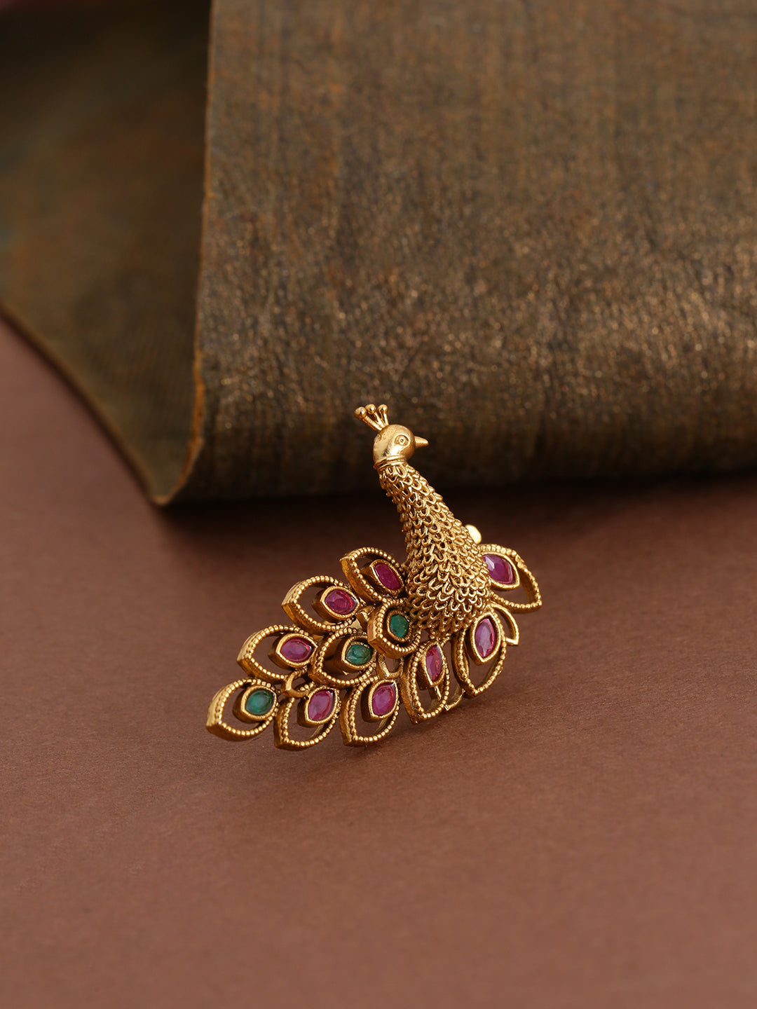 Gold Plated Peacock Inspired Multicolour Ring For Women And Girls