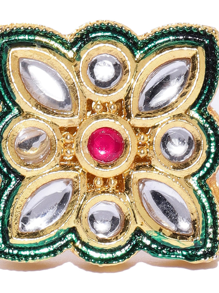 Gold-Plated Kundan Ring in Floral Pattern