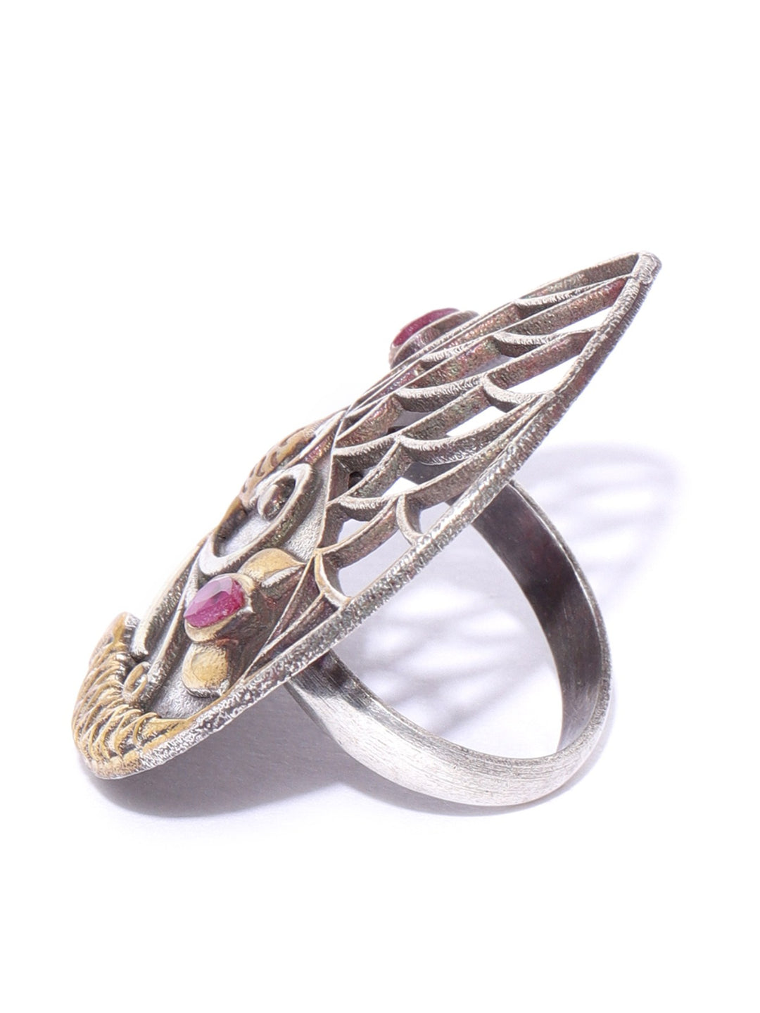 Oxidized Dual-Toned Ruby Studded Adjustable Ring