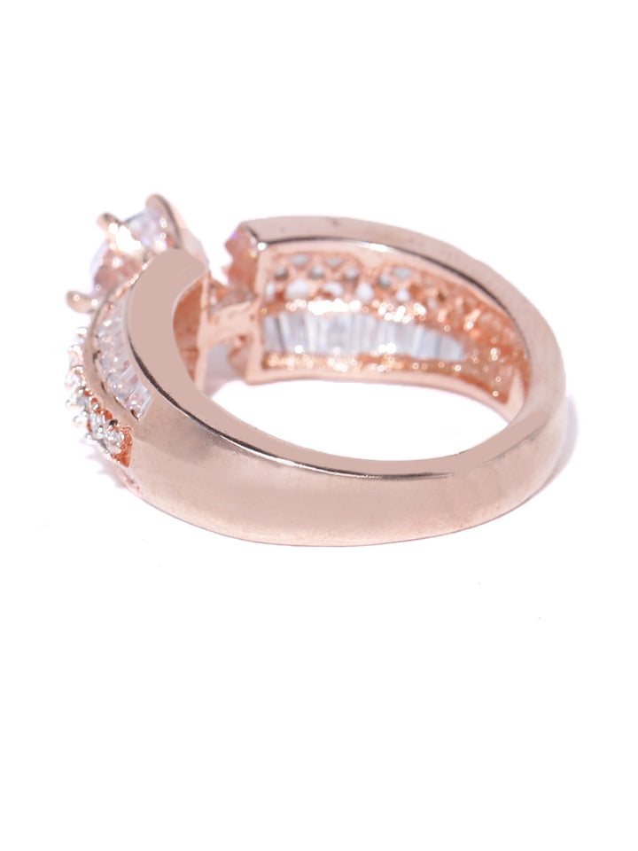 Rosy Affair - American Diamond Studded Rose Gold-Plated Ring