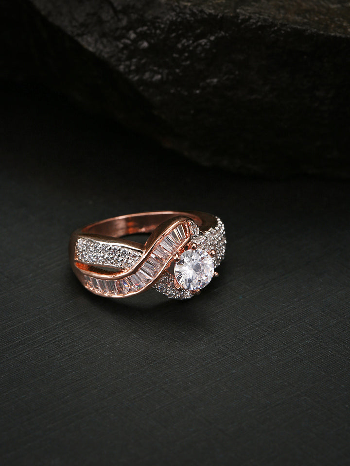 Rose Gold-Plated American Diamond Studded Ring