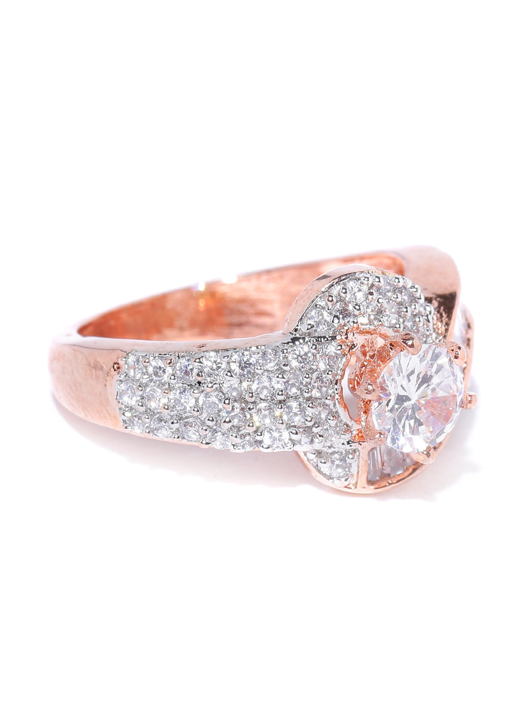 Rose Gold-Plated American Diamond Studded Ring