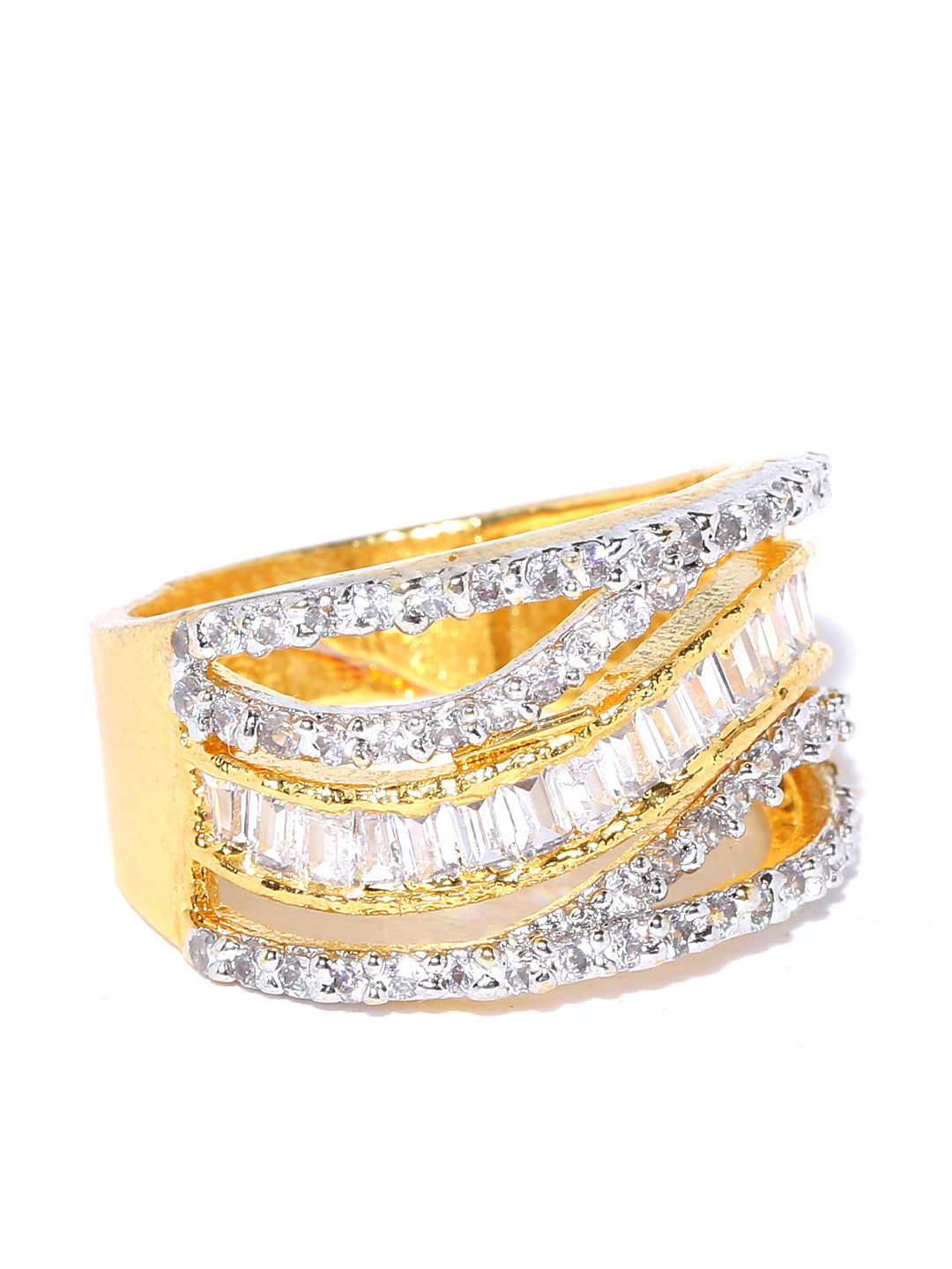 Gold-Plated American Diamond Studded Adjustable Ring