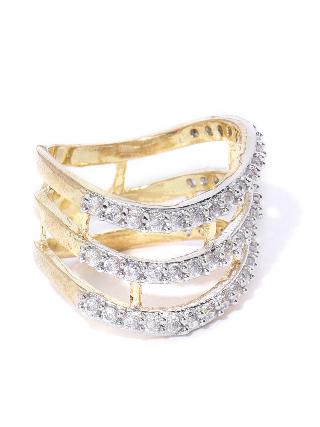 Gold-Plated American Diamond Studded Adjustable Ring