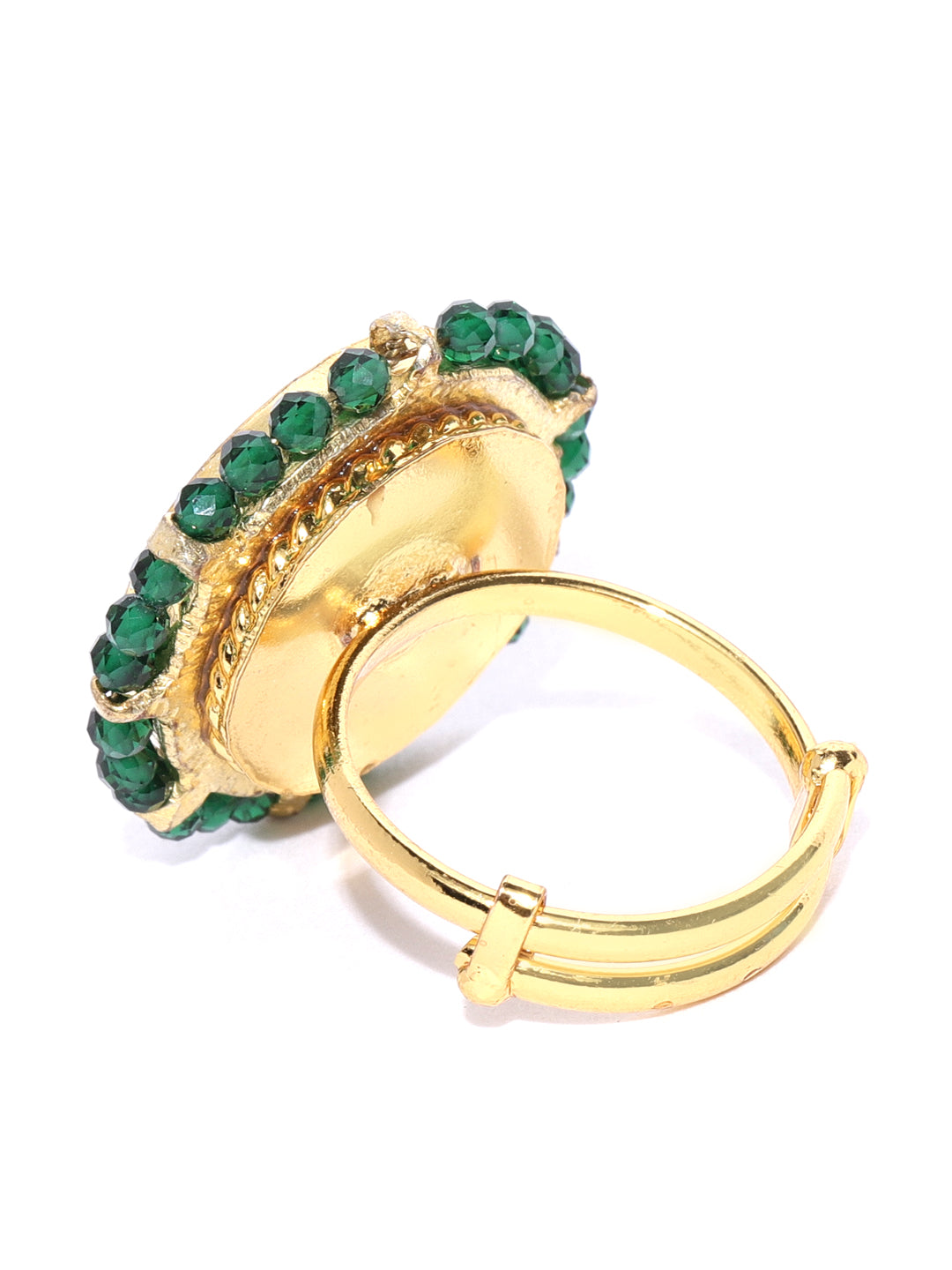 Gem Fusion - Golden Pachi Kundan & Ruby Studded Magenta & Green Adjustable Ring