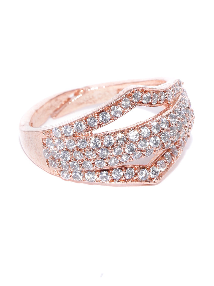 Rose Gold Plated American Diamond Studded Adjustable Finger Ring