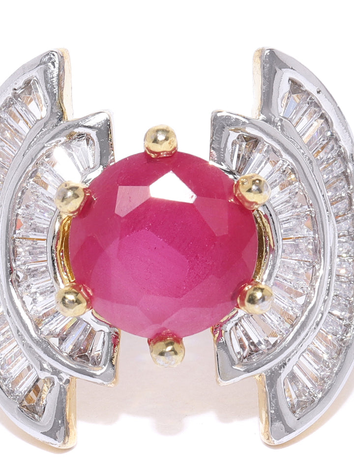 Gold-Plated American Diamond And Ruby Studded Ring
