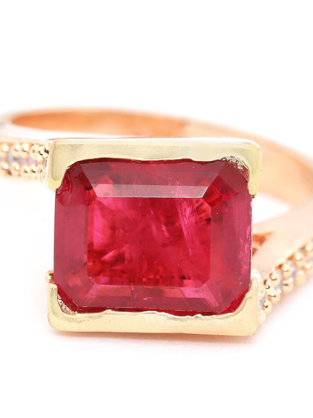 Rose Gold Plated American Diamond Magenta Colour Finger Ring