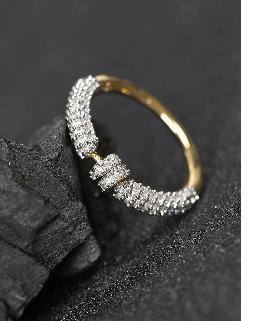 Gold Plated AD Studded Off White Finger Ring