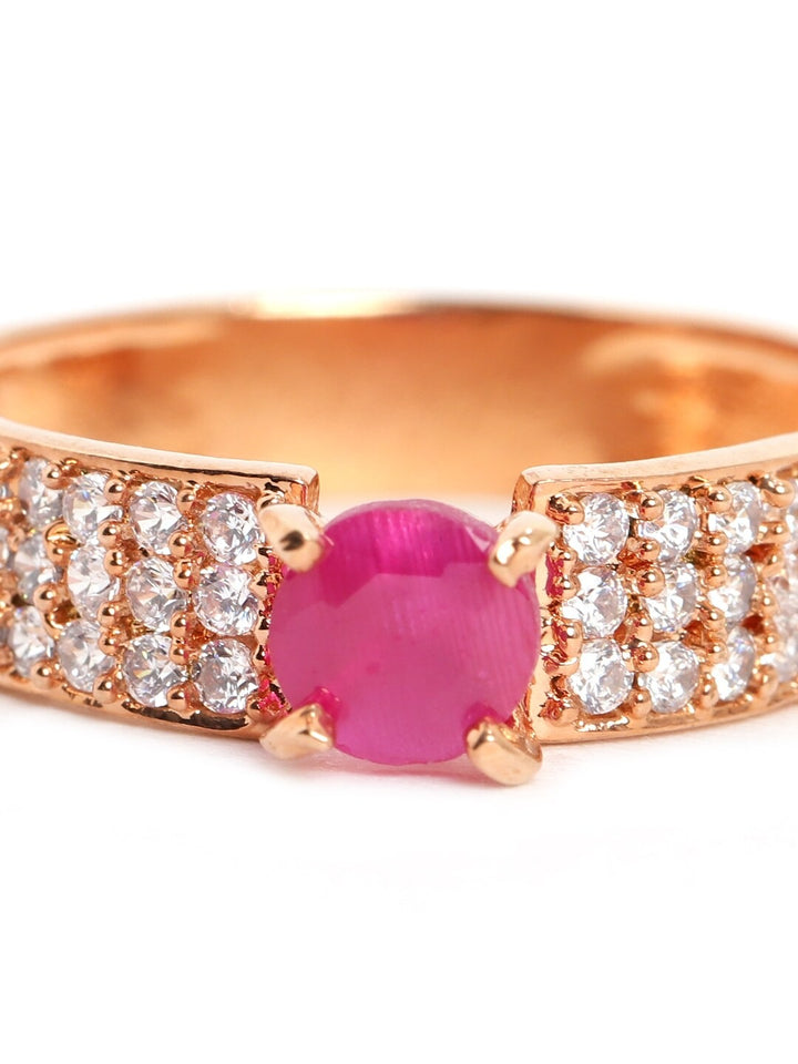 Rose Gold Plated Ruby & AD Studded Finger Ring