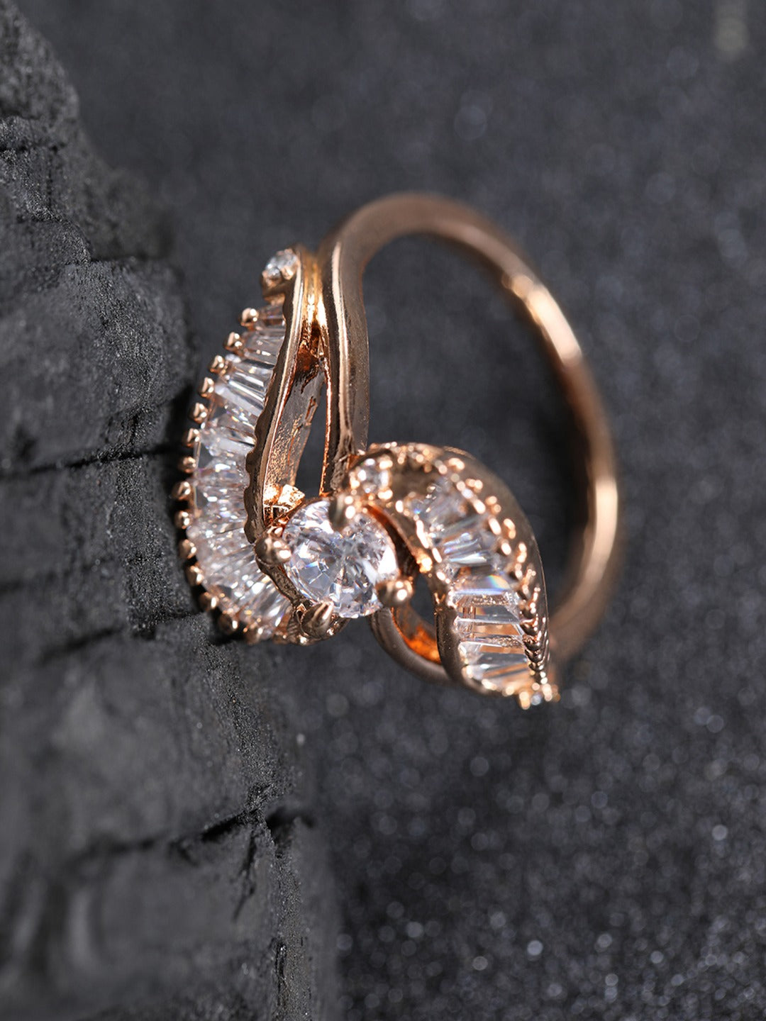 Rose Gold Plated Cubic Zirconia Studded Handcrafted Finger Ring