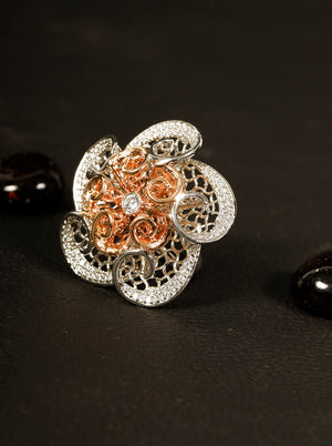 Rose Gold and Silver Plated AD Studded Finger Ring