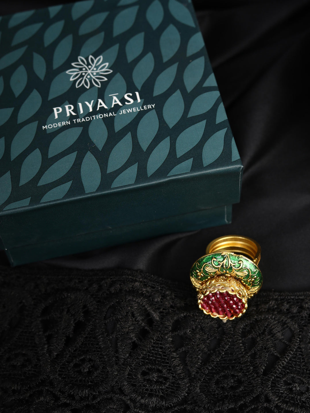 Green Ruby Gold Plated Ring