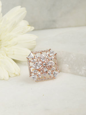 American Diamond Rose Gold-Plated Square Ring