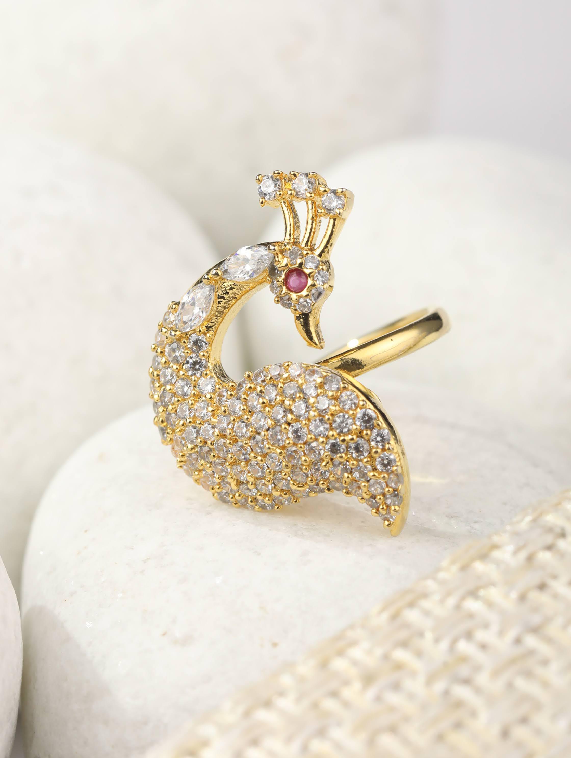 Cute Peacock Design Finger Ring - South India Jewels