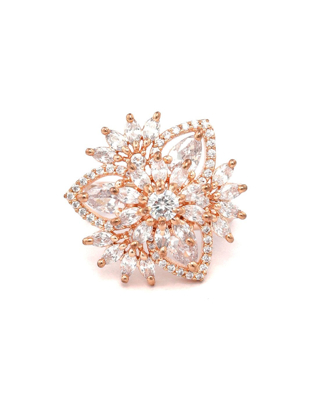 Floral Zest-Contemporary American Diamond Rose Gold Plated Ring