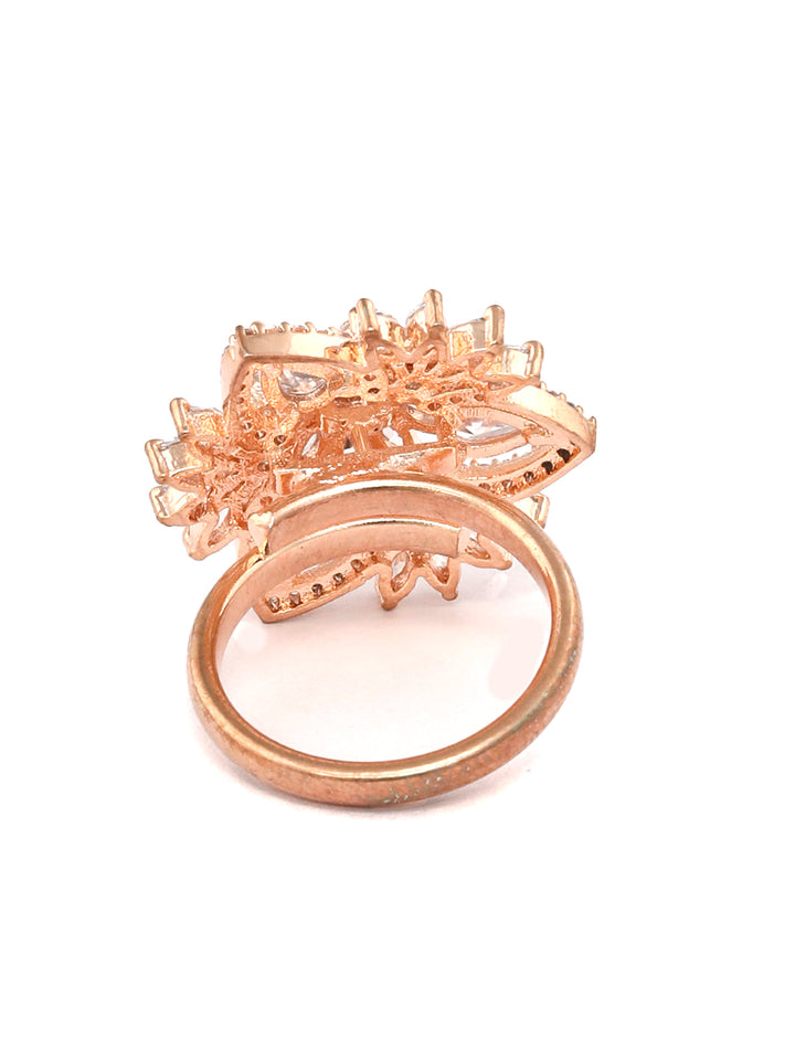 Floral Zest-Contemporary American Diamond Rose Gold Plated Ring