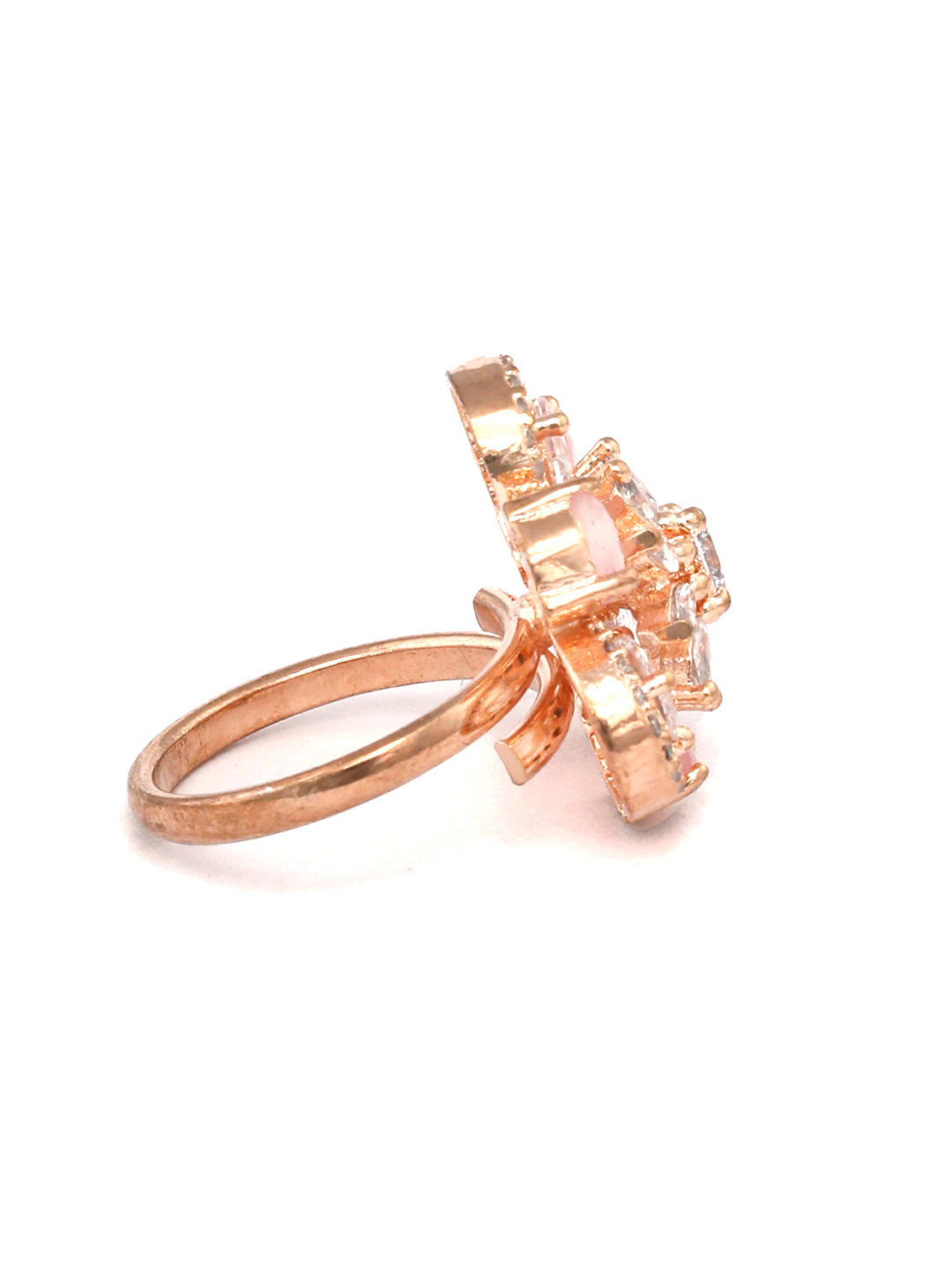 Contemporary Pink American Diamond Rose Gold Floral Ring