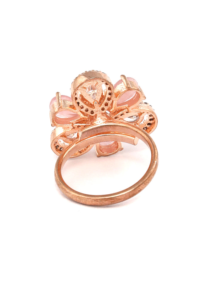 Contemporary Pink American Diamond Rose Gold Floral Ring