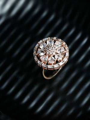 Blooming Flower American Diamond Rose Gold Ring