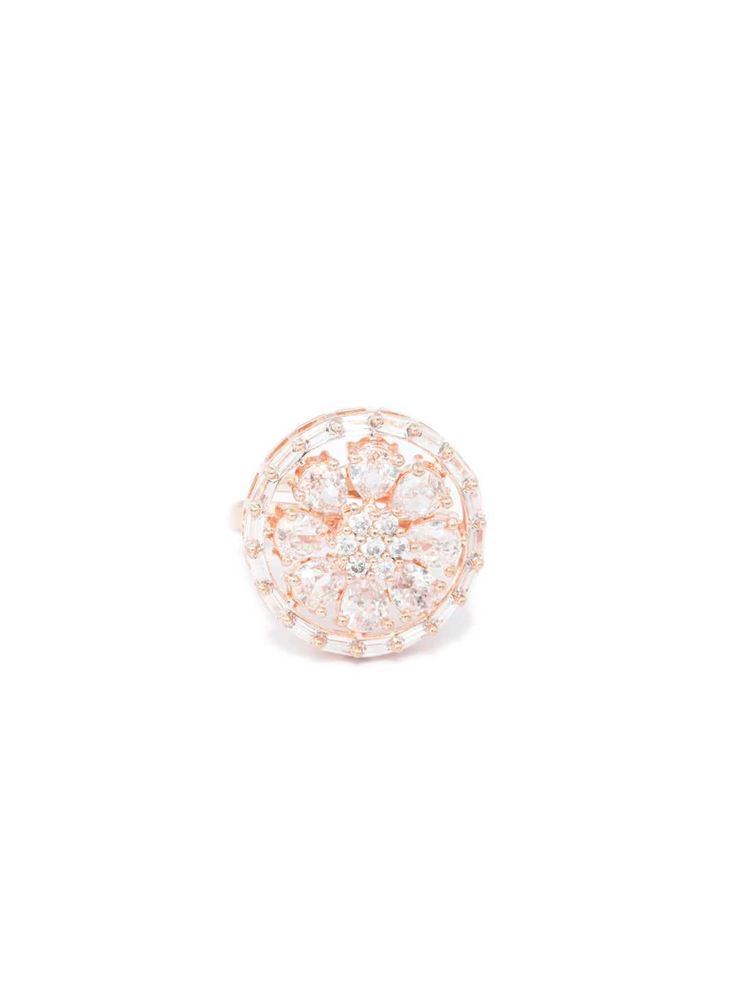 Blooming Flower American Diamond Rose Gold Ring