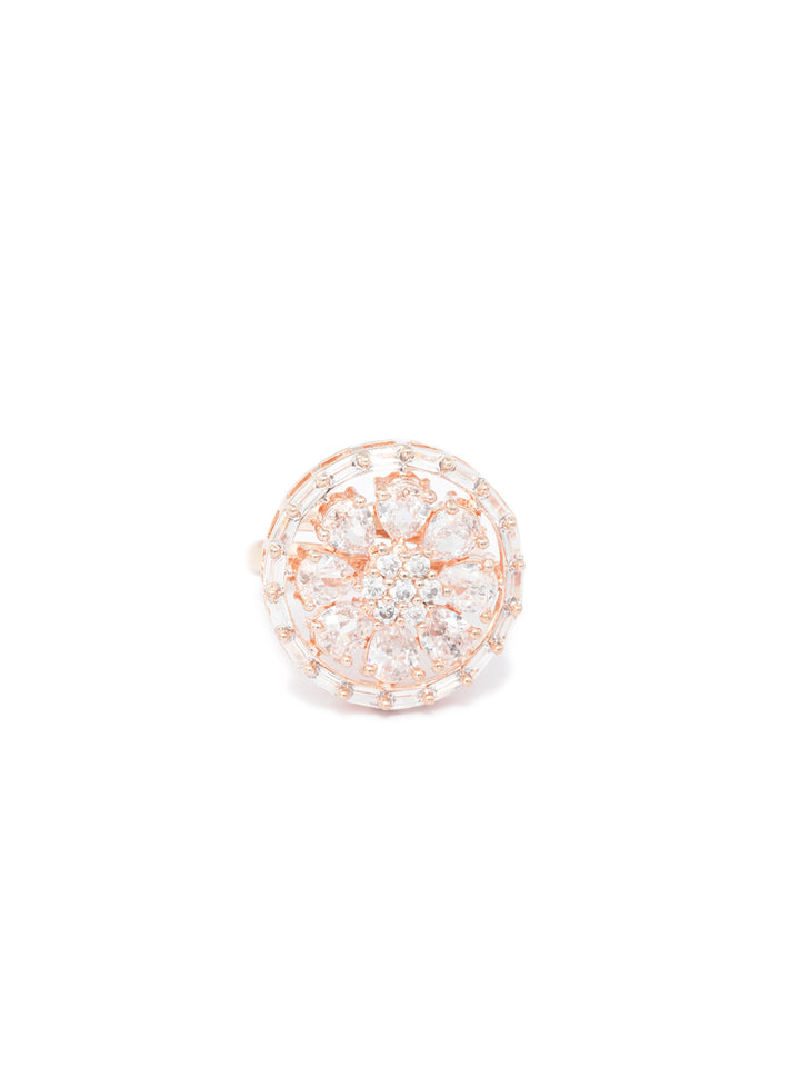 Blooming Flower American Diamond Rose Gold Ring
