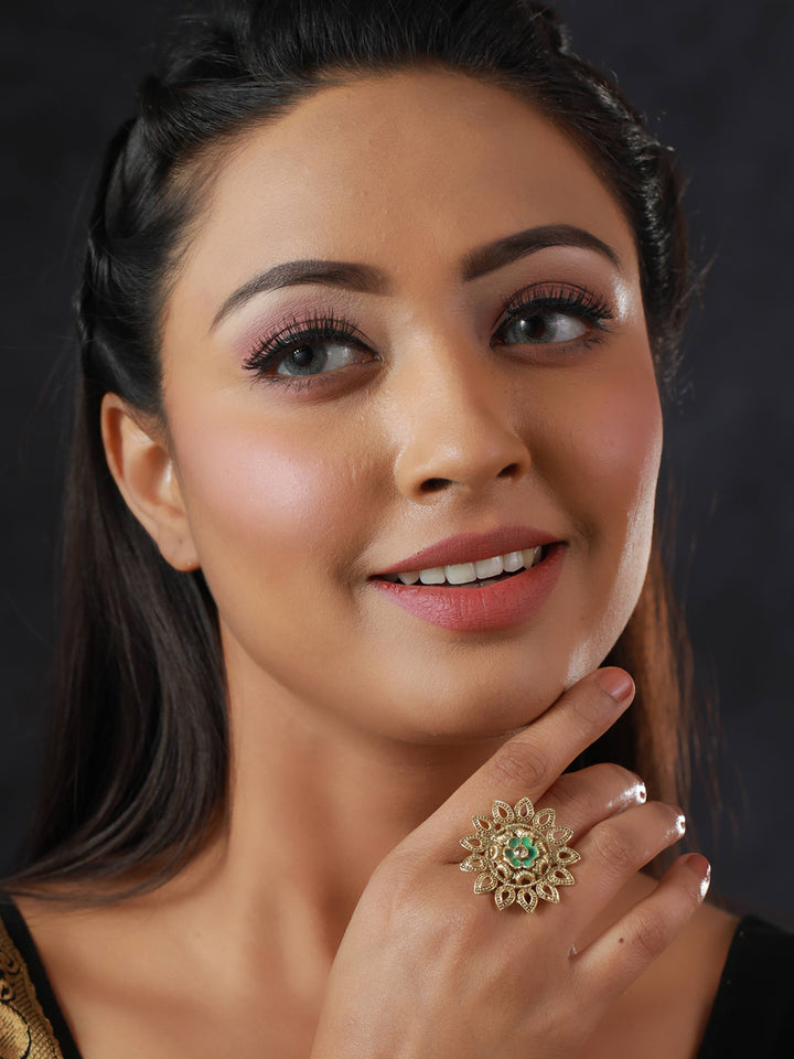 Priyaasi Gold Toned Blooming Flower Ring