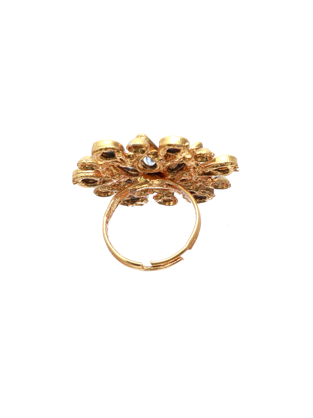Priyaasi Gold Plated Kundan Meenakari Floral Ring