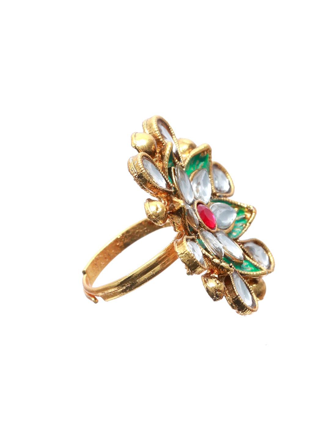 Priyaasi Gold Plated Kundan Meenakari Floral Ring