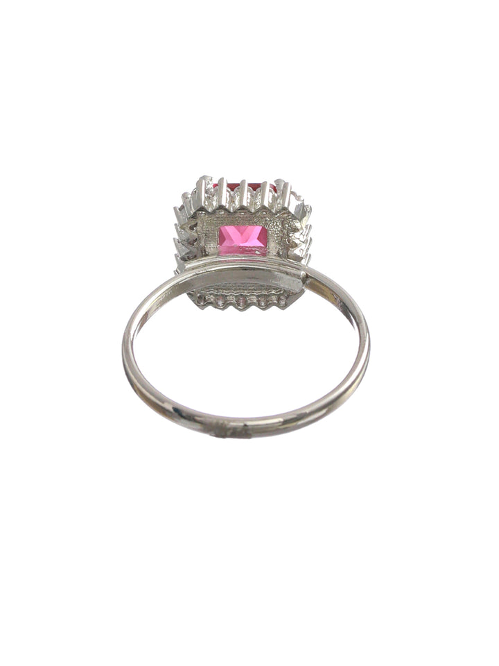 Priyaasi Dark Pink Silver Plated Solitaire Ring