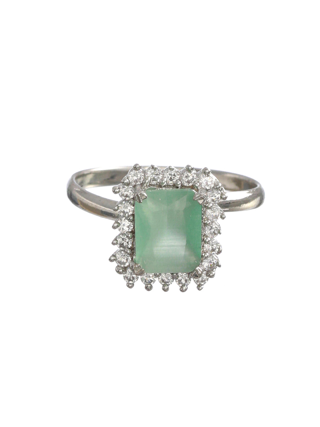 Priyaasi Green Silver Plated Solitaire Ring